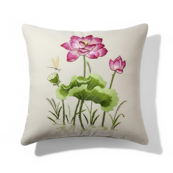 Cushion cover-pink lotus embroidery-TMD752430